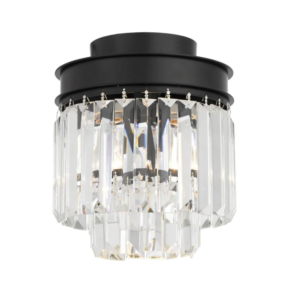 Telbix Serene DIY Batten Fix Shade - Black Metal and Crystal Ceiling Pendant
