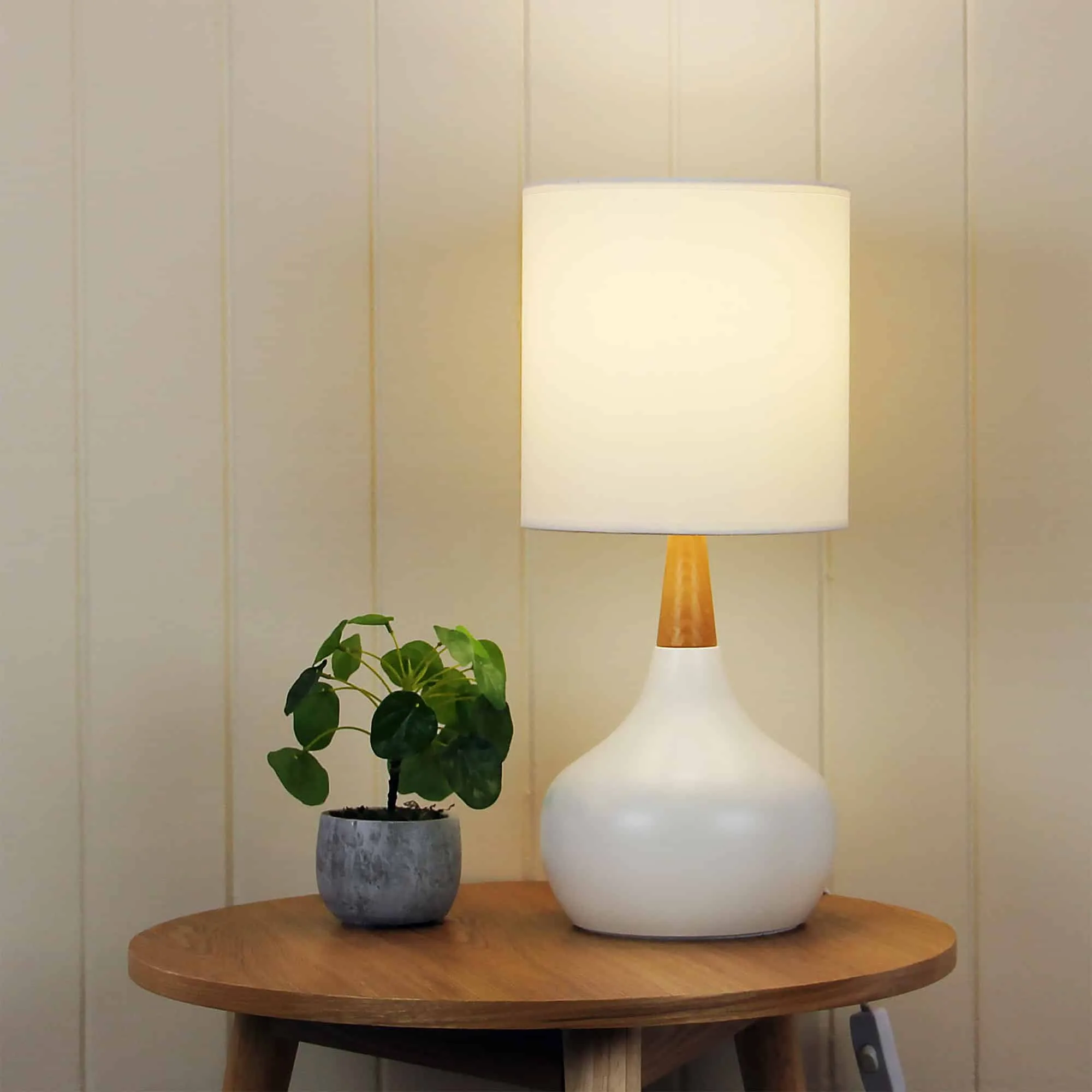 Oriel Pod Nordic Wooden Touch Table Lamp in Black or White