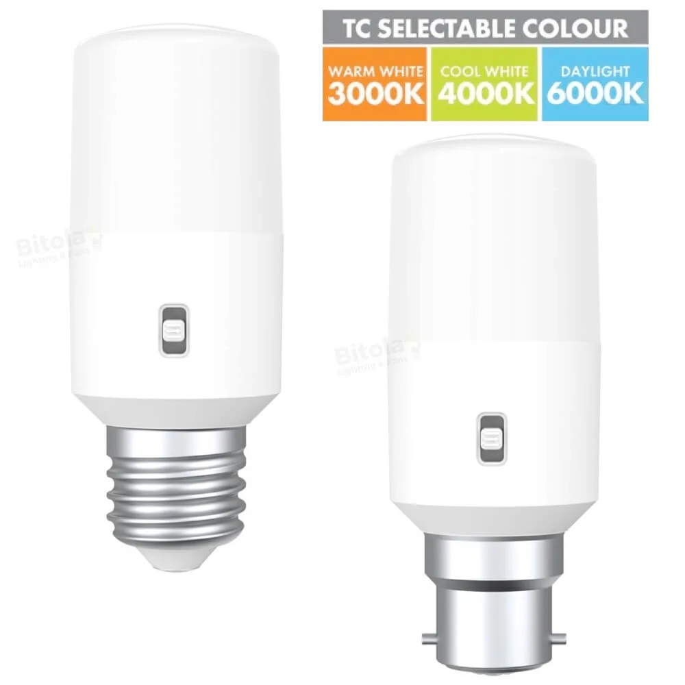 Tri-Colour Selectable 7w LED Tubular Stick Globe - E27 and B22