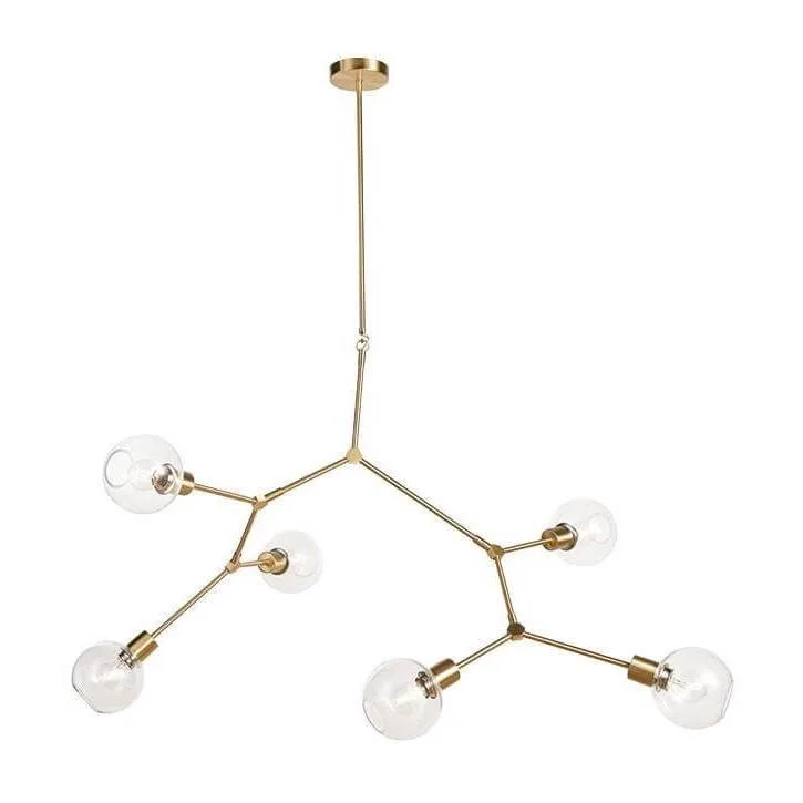 Oriel Padua Brass 6 Light Clear Glass Adjustable Ceiling Pendant