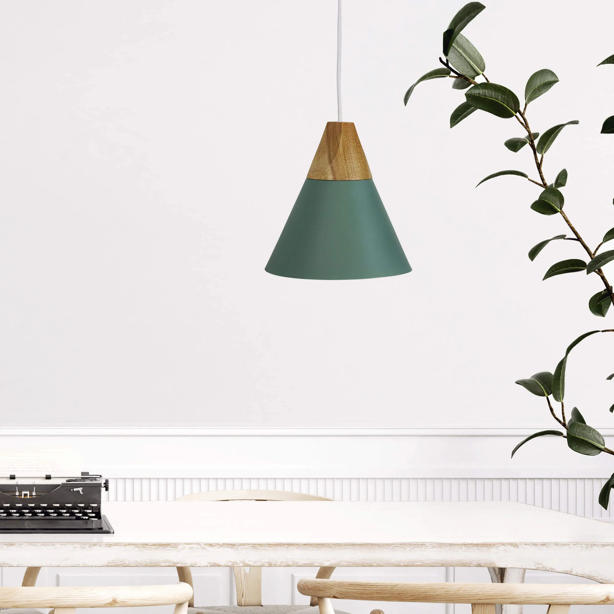 Oriel Trigo 20cm Scandi 1 Light Ceiling Pendants with Timber Top
