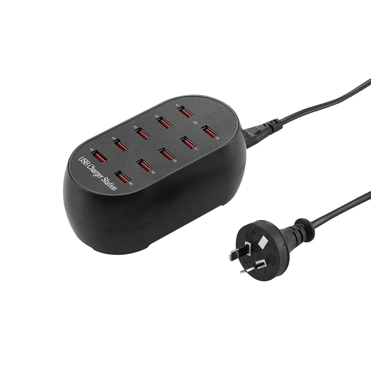 Telbix 10 Bank USB Charging Station with Lead and Plug - For Rechargeable Lamps