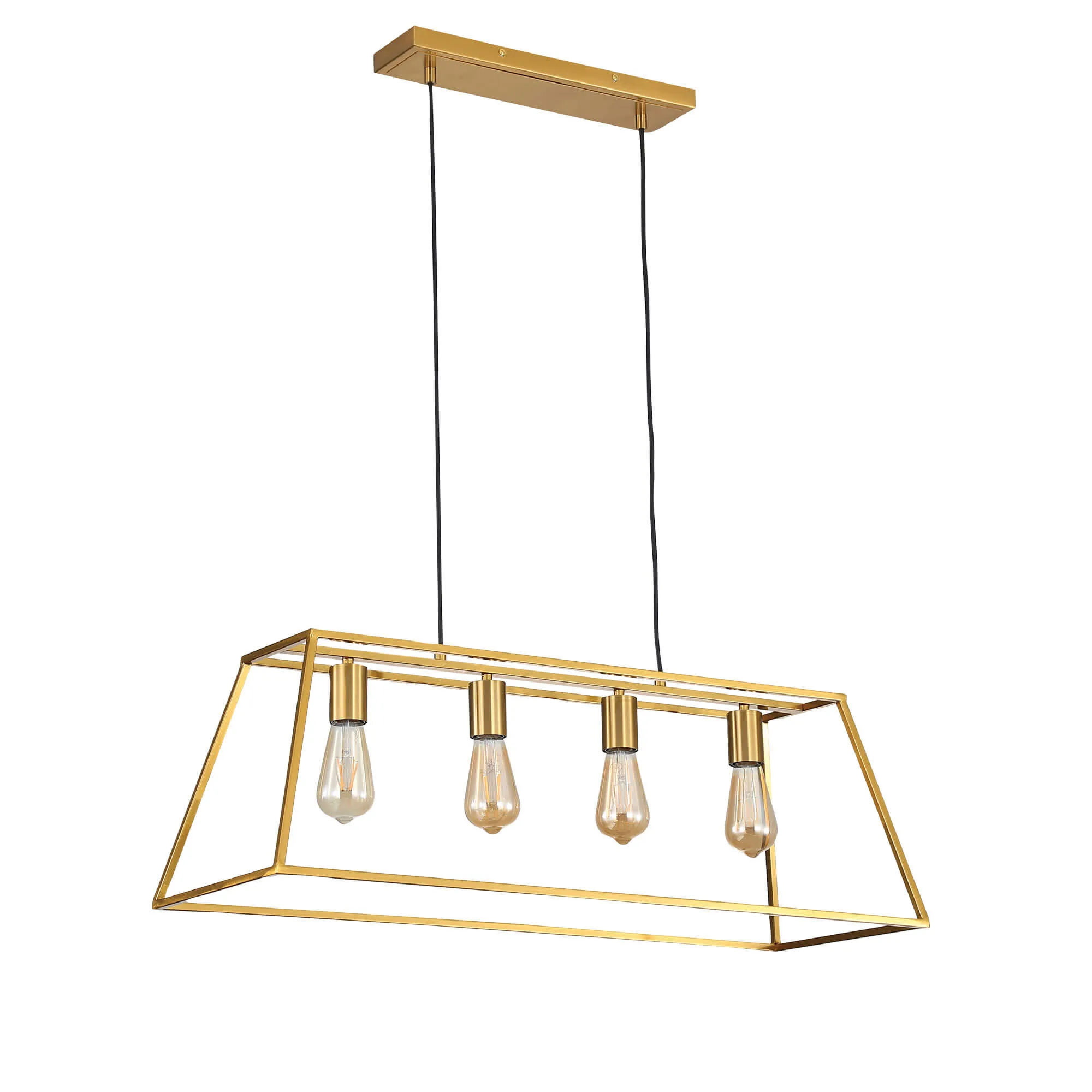 Oriel Wainscott Satin Brass Frame 85cm No Glass 4 Light Ceiling Pendant