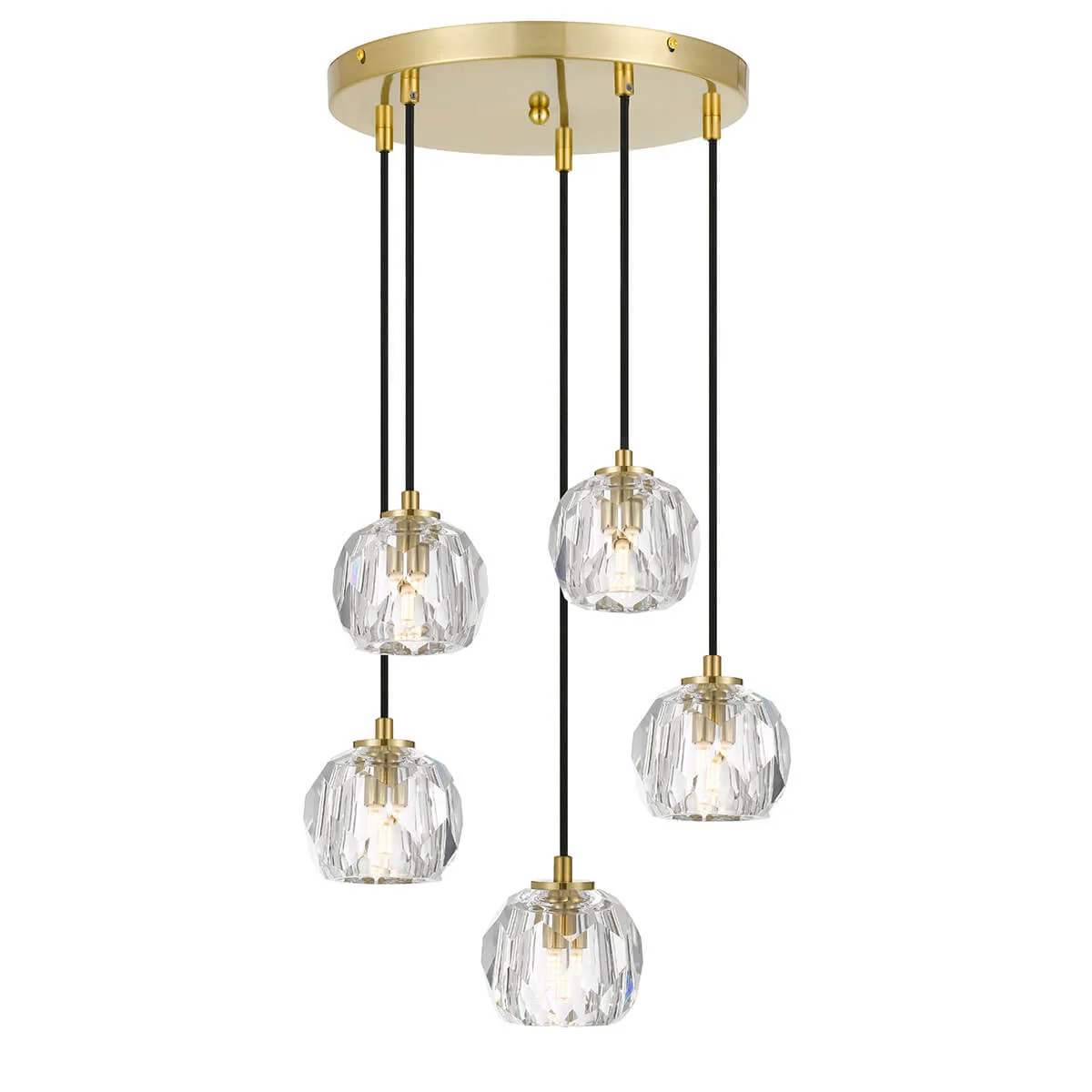 Telbix Zaha 5 Light Round Ceiling Pendant - Antique Gold with Crystal