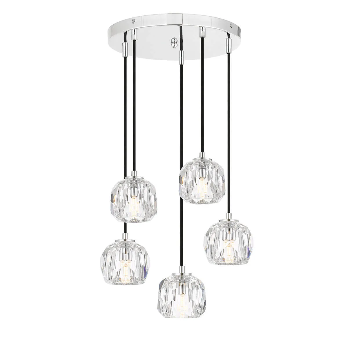 Telbix Zaha 5 Light Round Ceiling Pendant - Chrome with Crystal