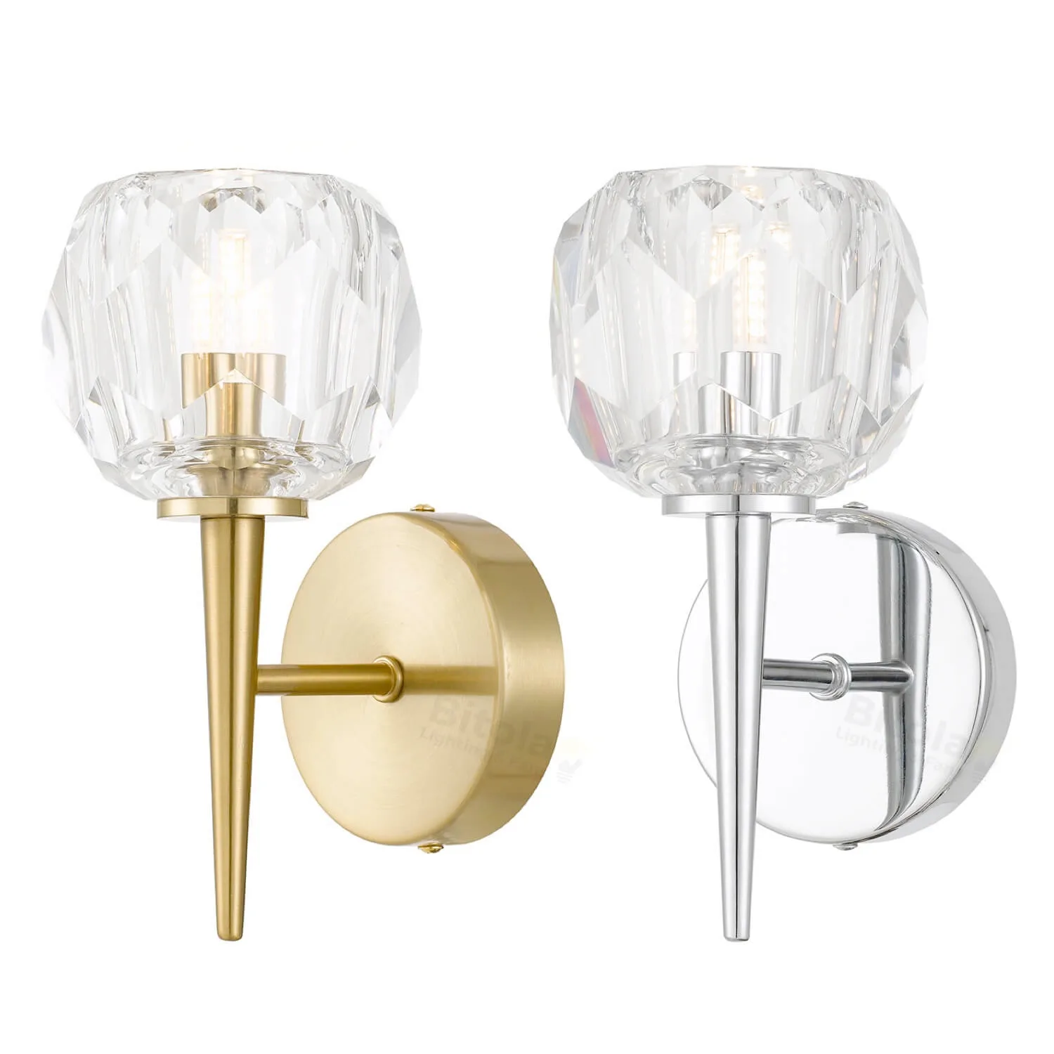 Telbix Zaha Wall Light Sconce in Chrome or Antique Gold with Crystal