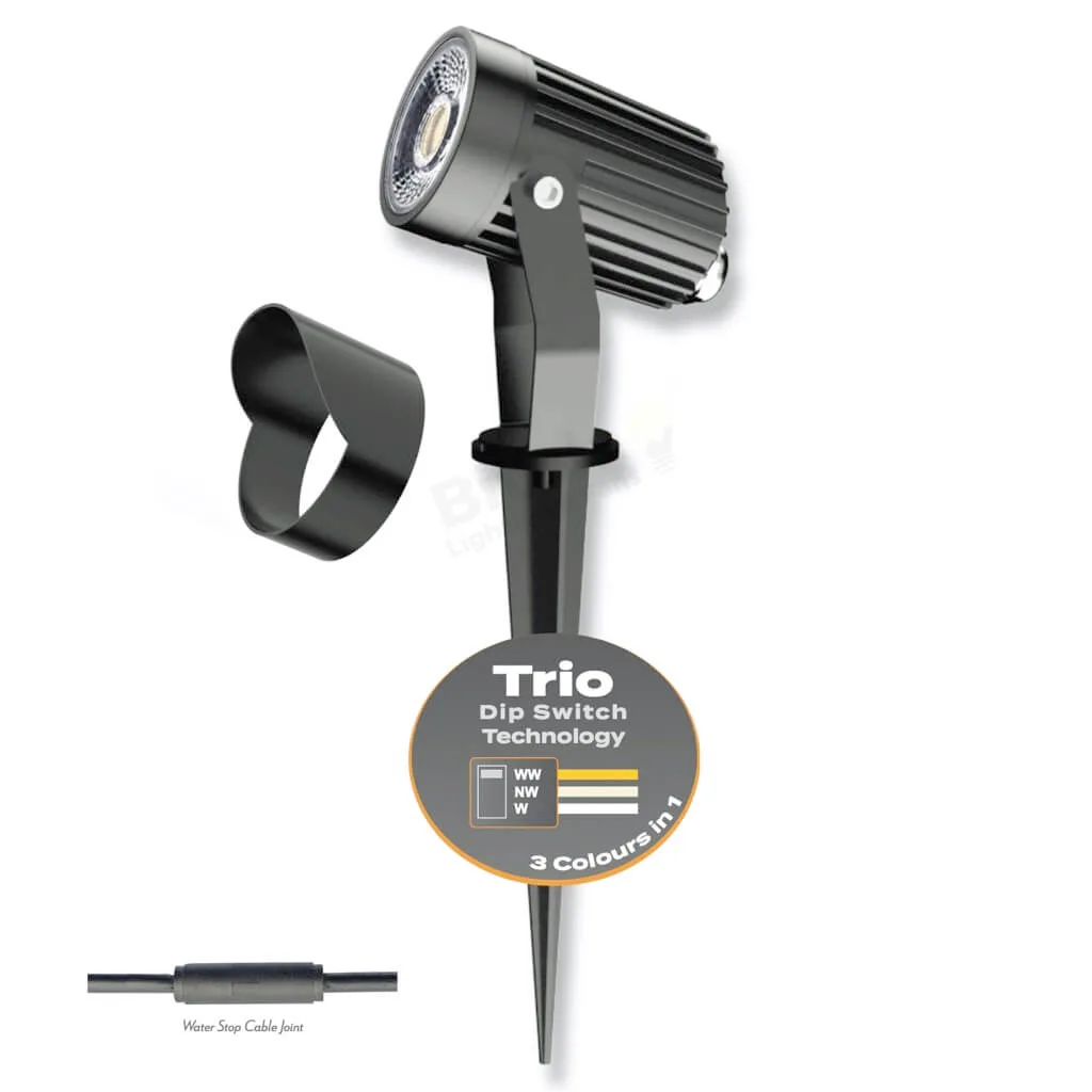 Domus Zoom Pro 5w LED Trio CCT Mini Garden Spike Light with Hood