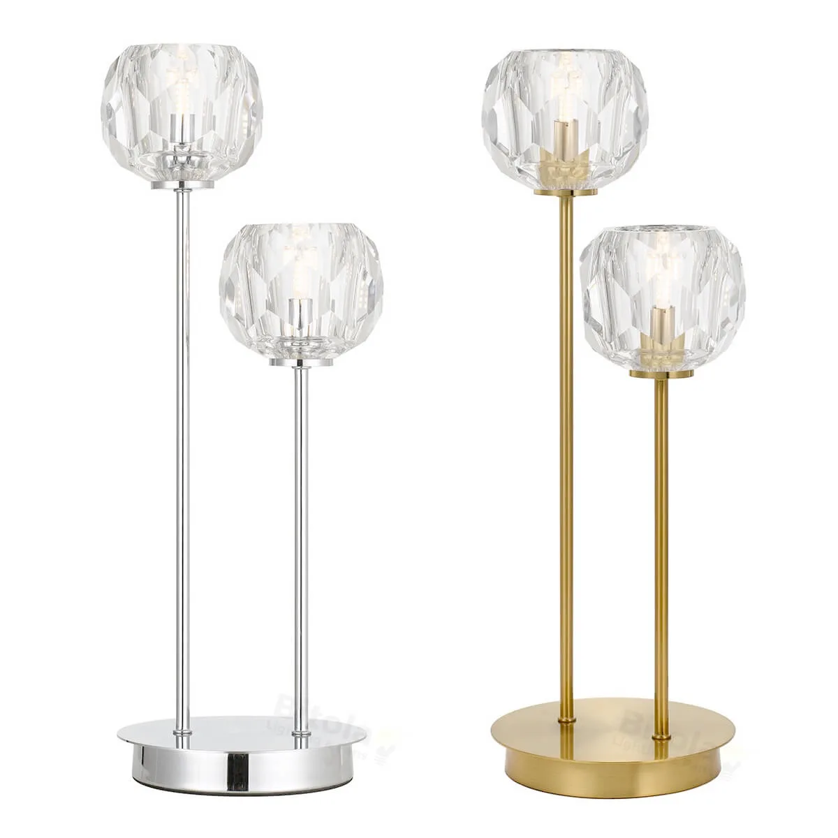 Telbix Zaha 2 Light Crystal Table Lamp in Chrome or Antique Gold
