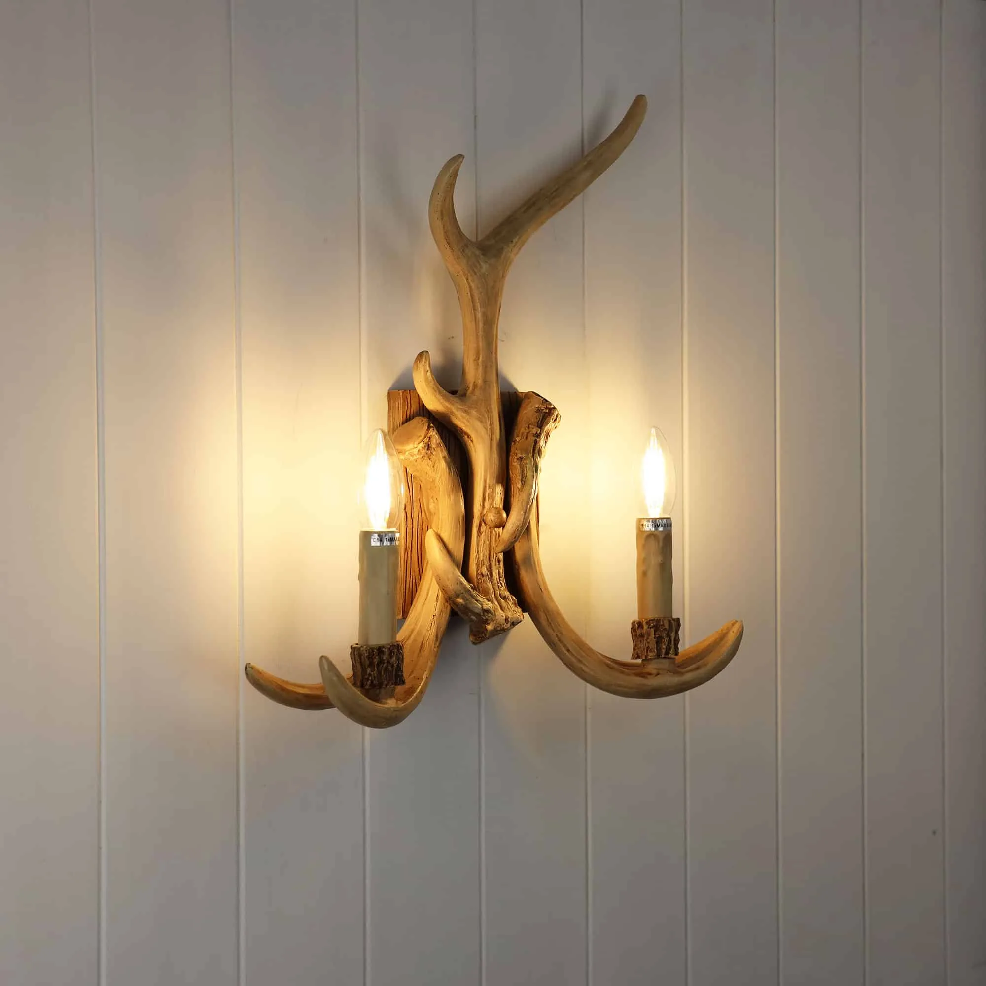 Oriel Hyort Deer Antler 2 Light Wall Lamp Sconce