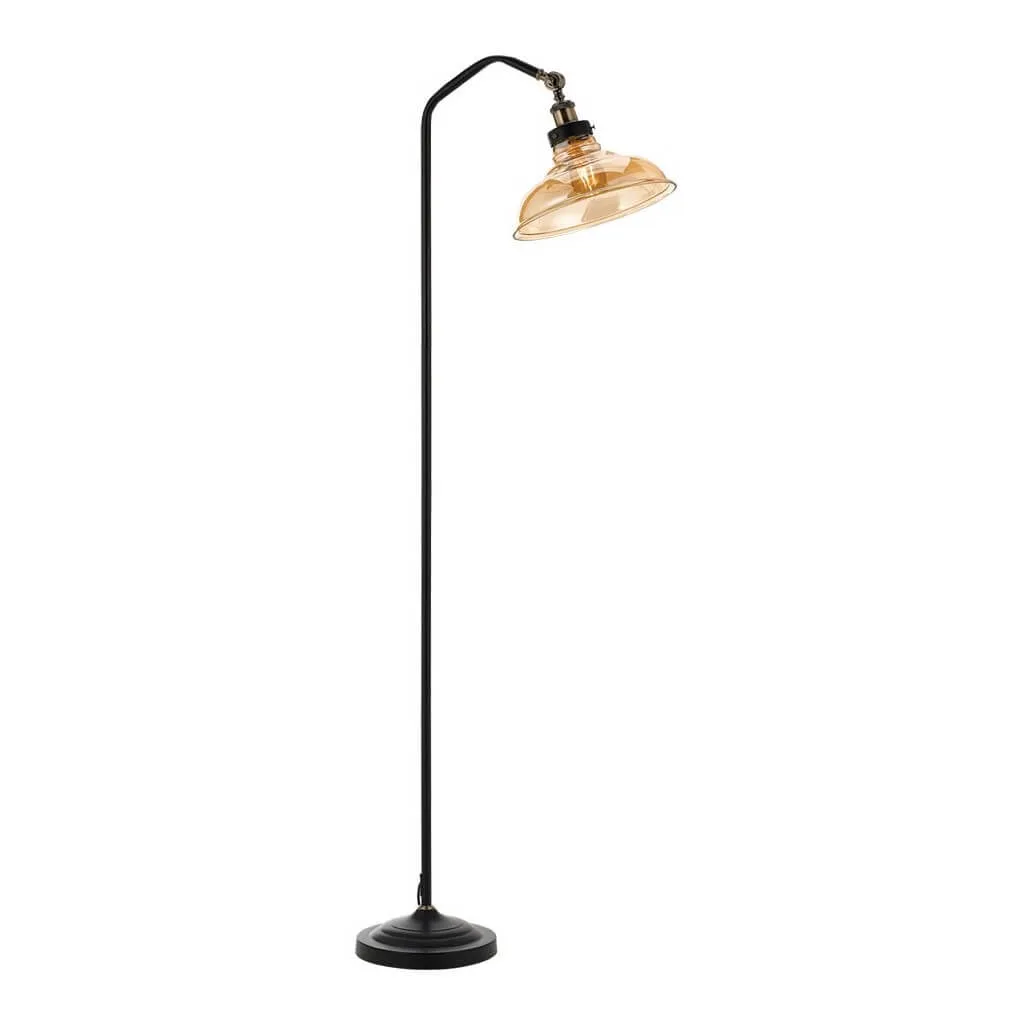 Telbix Hertel Floor Lamp with Amber Glass Shade