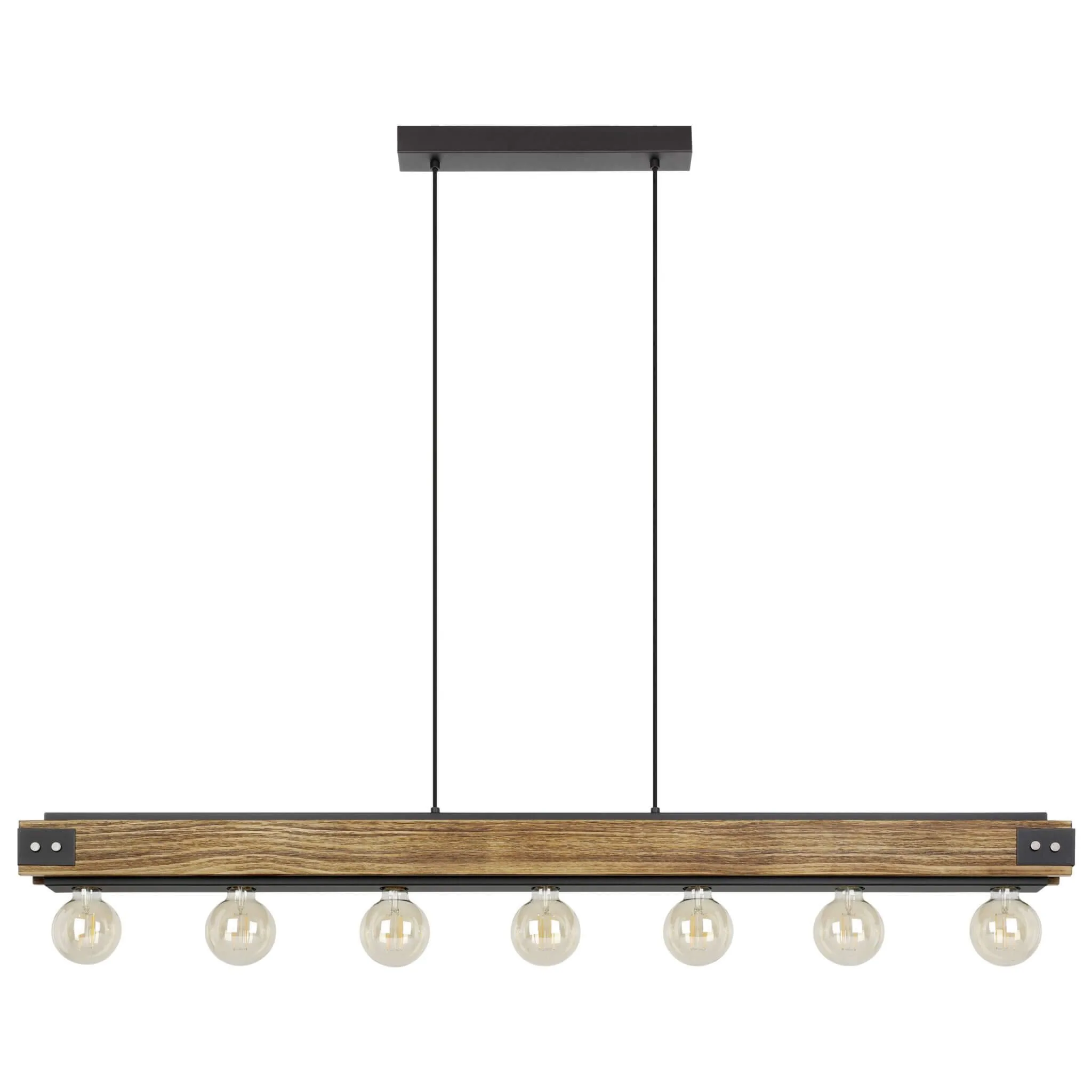 Eglo Layham 7 Light Ceiling Pendant - Black with Wood
