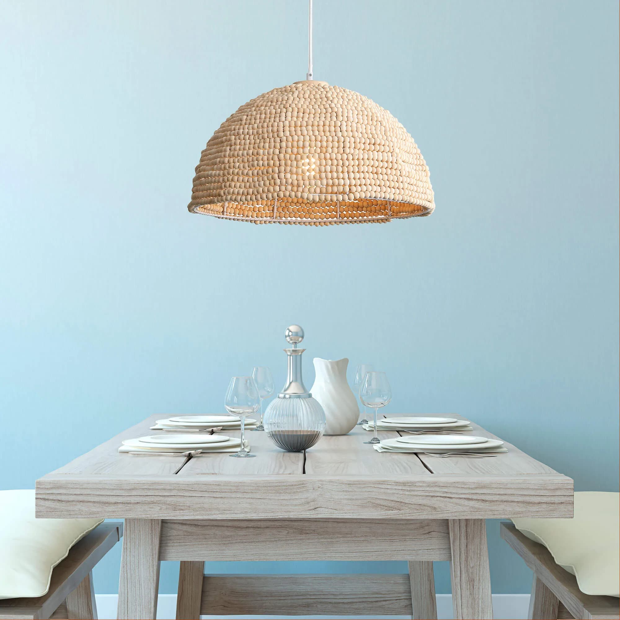 Beach 38cm Beaded Wood Ceiling Pendant Light Shade with Natural Beads
