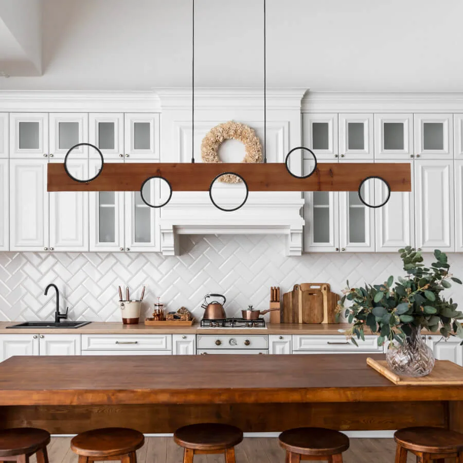Telbix Bergen 34w LED 150cm 5 Light Rings Dark Walnut Timber Wood Ceiling Pendant