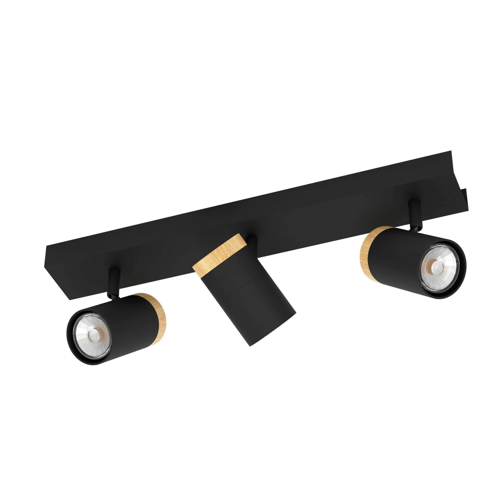 Eglo Cartagena 3 Light LED Bar Ceiling Spotlight in Black / Wood - Track Style