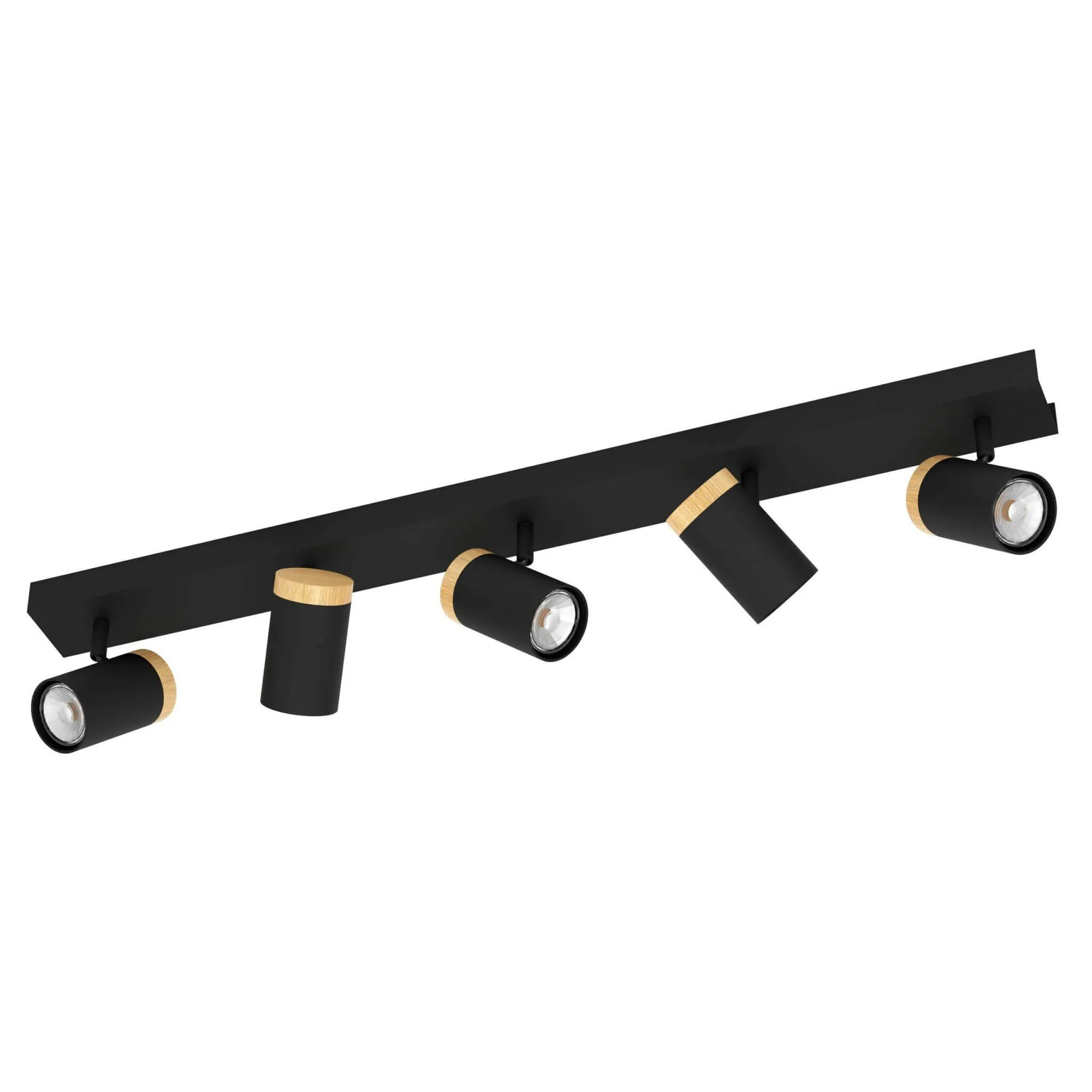 Eglo Cartagena 5 Light LED Bar Ceiling Spotlight in Black / Wood - Track Style
