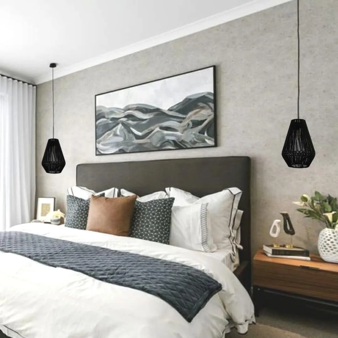 Domus Carter Small 1 Light Ceiling Pendant in Black or Natural - Rope Design
