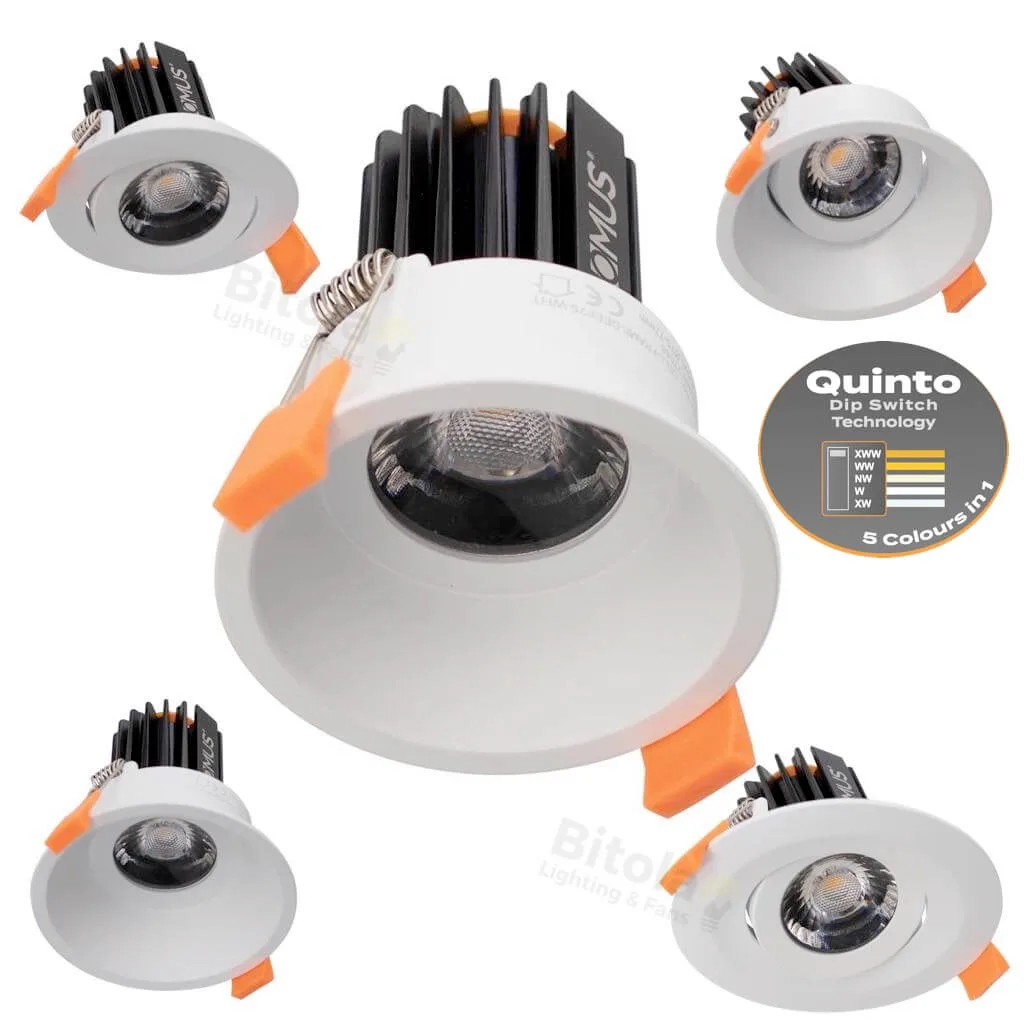 Domus Cell QUINTO 5 CCT 13w LED Downlight in White - Fixed, Gimble Tilt