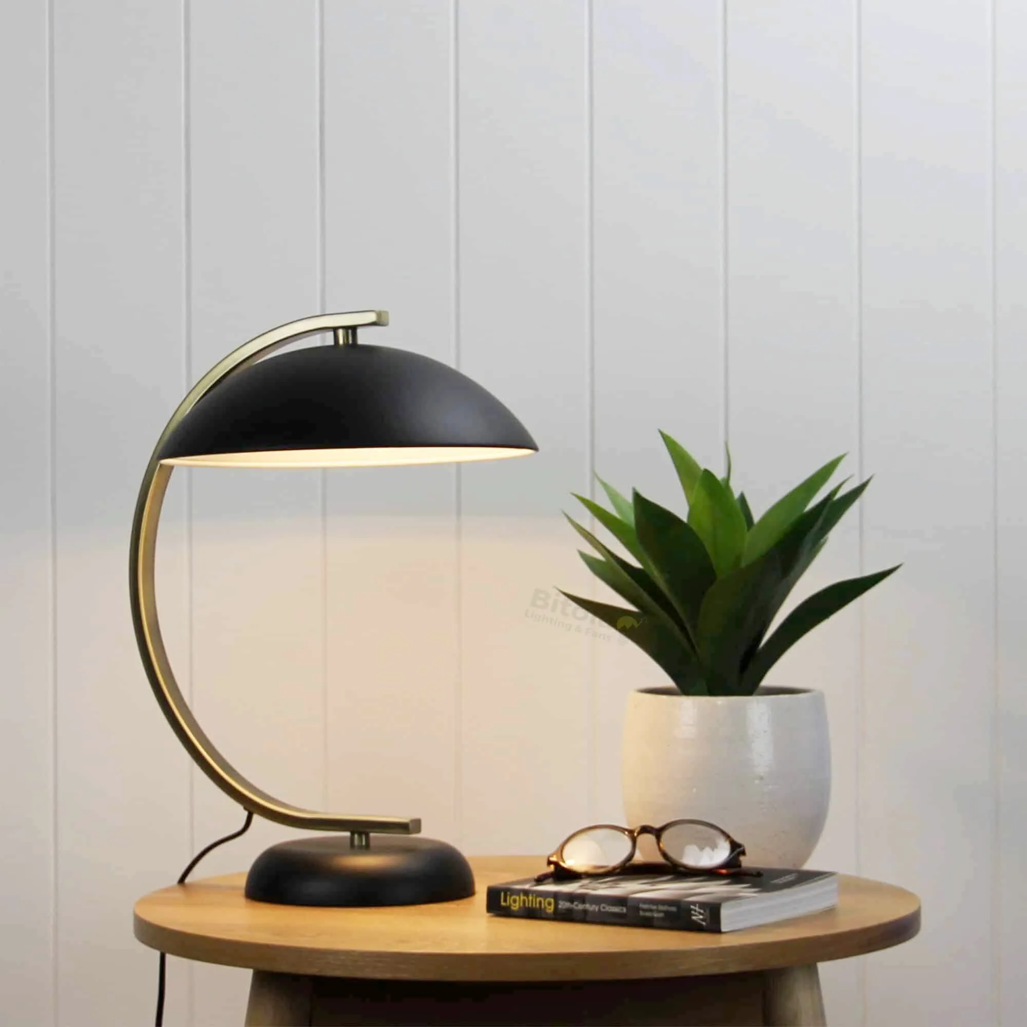 Oriel Deco Table Lamp in Black with Antique Brass