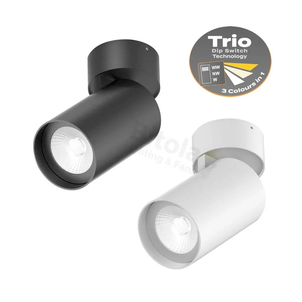 Domus Pistol Trio 15w LED Tri-Colour Surface Mounted Adjustable Downlight / Spot Lights