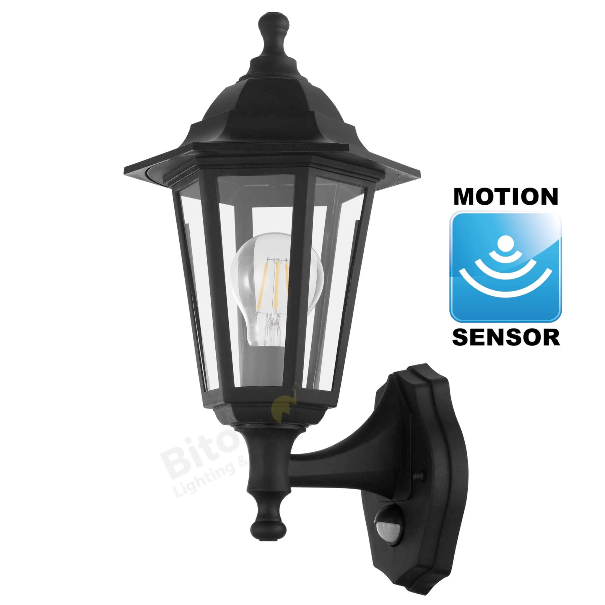 Eglo Duanera Black Outdoor Wall Coach Light with PIR Motion Sensor