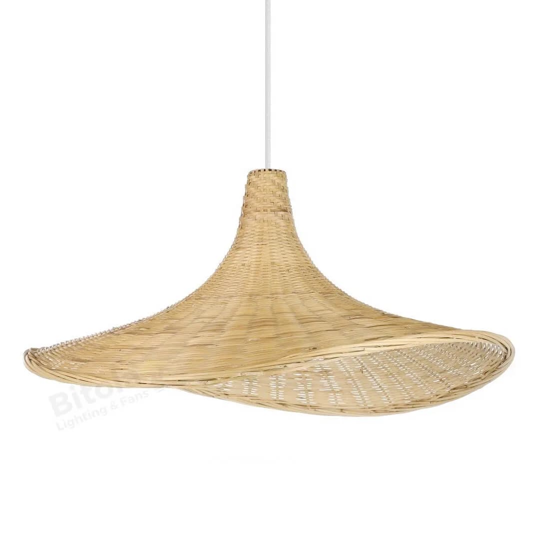Eglo Haxey Natural Bamboo Wicker Wood Ceiling Pendant Light with Curved Shade