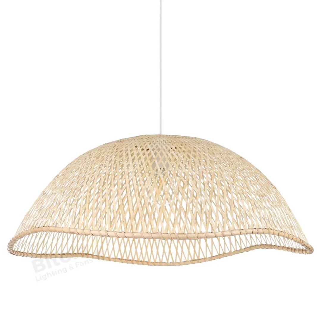 Eglo Sambucona Wide Natural Woven Rattan Wicker Wood Ceiling Pendant Light