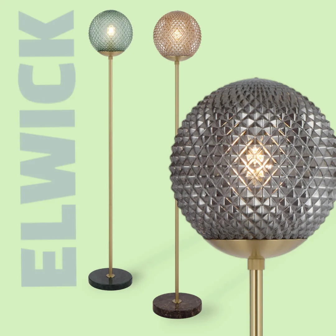 Telbix Elwick Retro Floor Lamp with Faceted Glass Shade