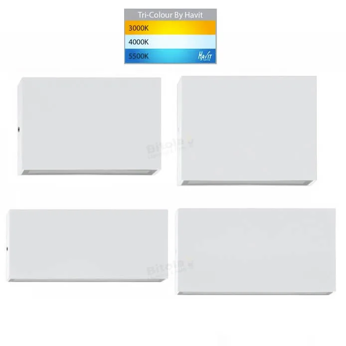 Havit Essil White Tri-Colour LED Slim Outdoor Wall Lights - Fixed Down / Up and Down