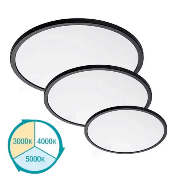 Martec Fino Black Slim 25mm Flush Mount Tri-Colour LED Ceiling Oyster Lights