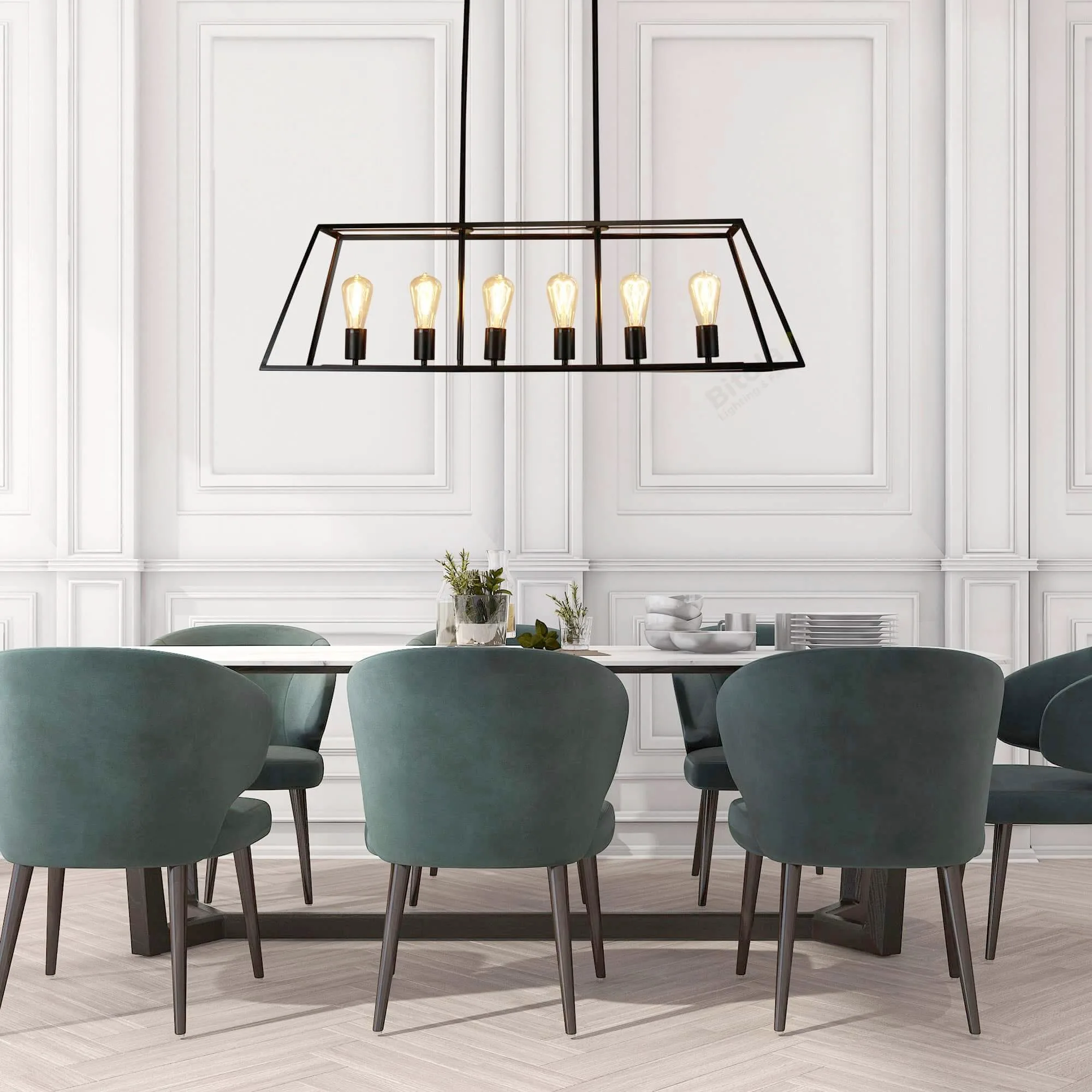 Oriel Southport.100 6 Light Ceiling Pendant Black Frame No Glass