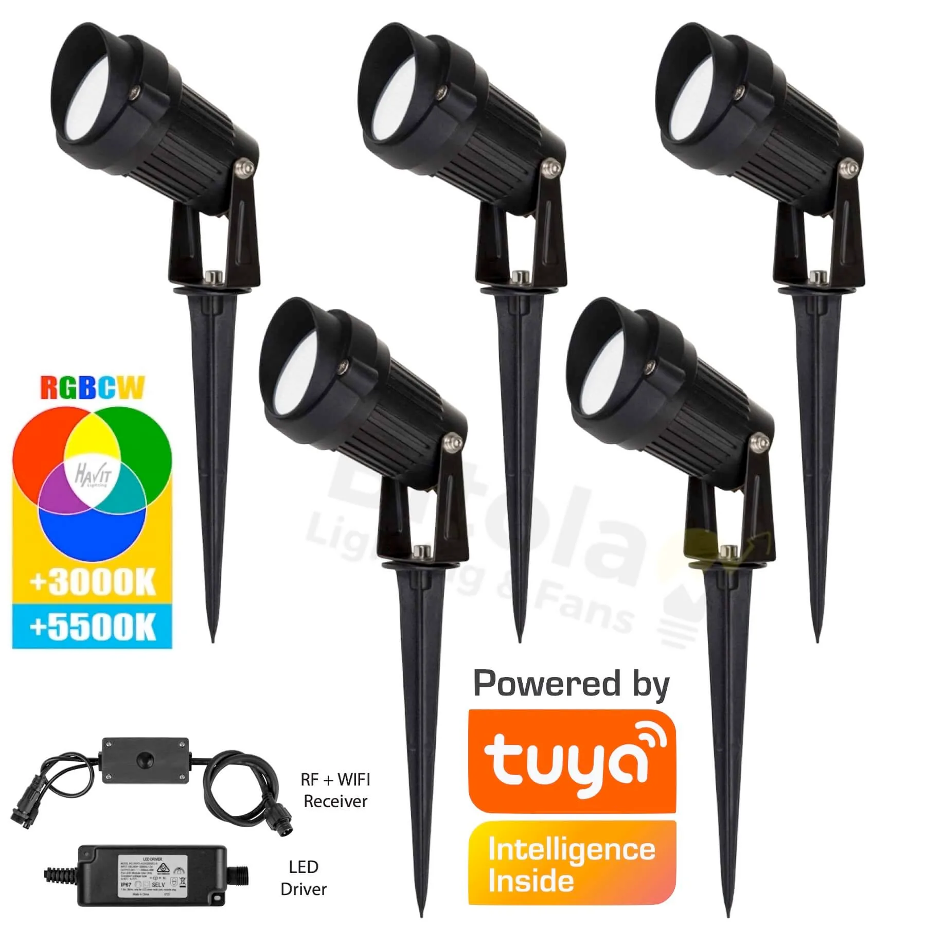 Havit Spitze HV1428RGBCW-KIT 5 Pack Black RGB + White Smart WiFi Garden Spike Lights