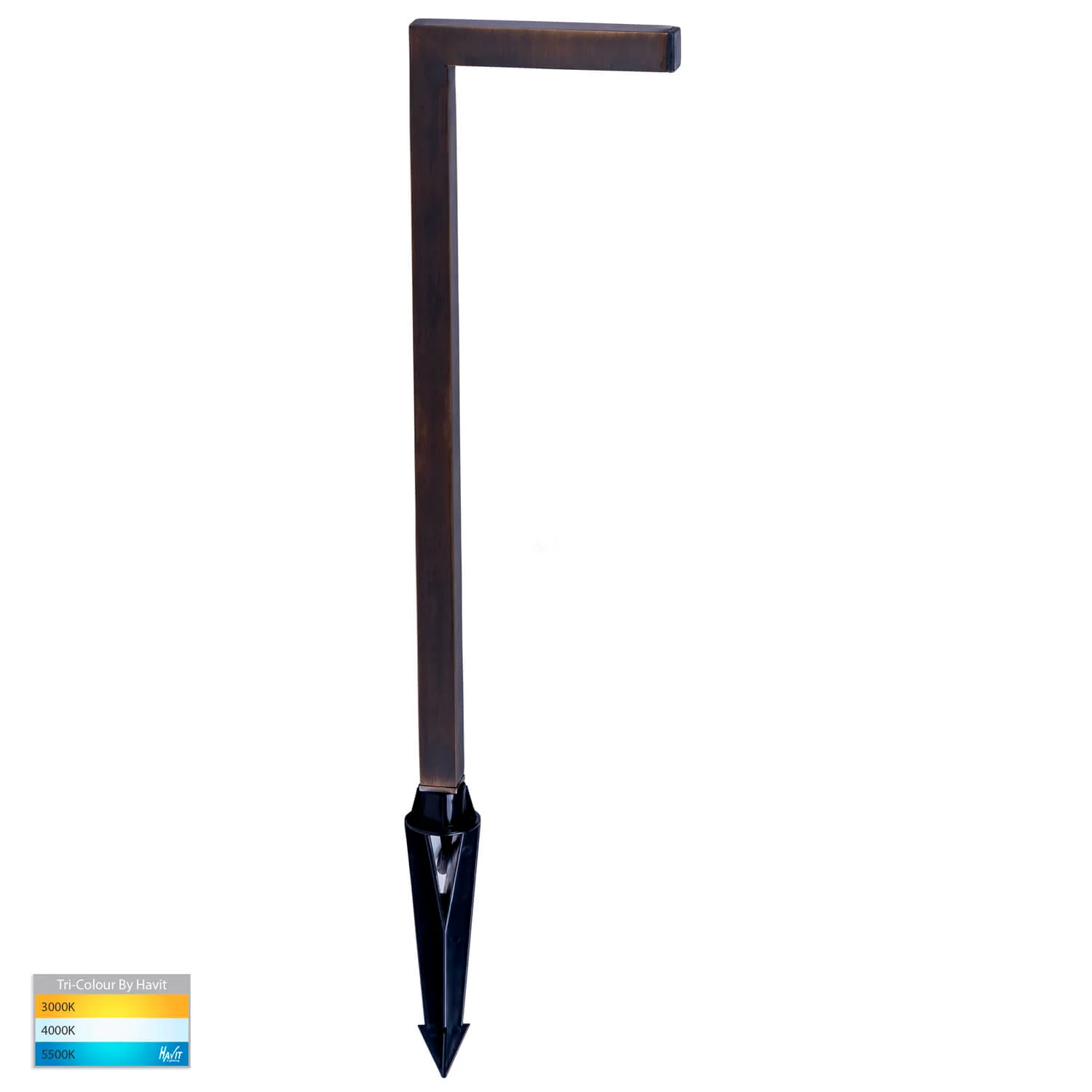 Havit Nedia HV1459T-AB Antique Brass Square Tri-Colour 7w LED 12v Garden Spike Light