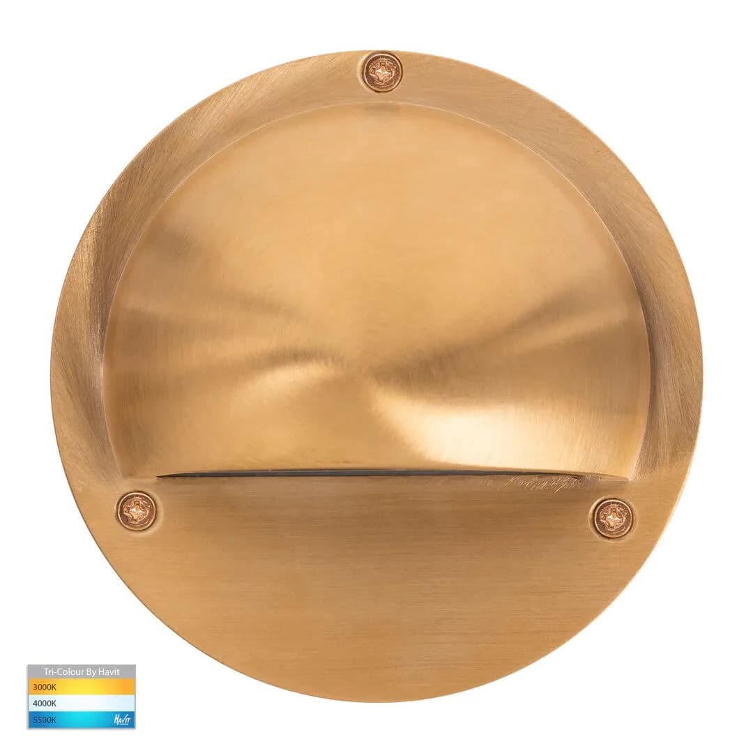Havit Pinta HV2903T-BR Solid Brass 240v Tri-Colour LED Step / Wall Light with Eyelid