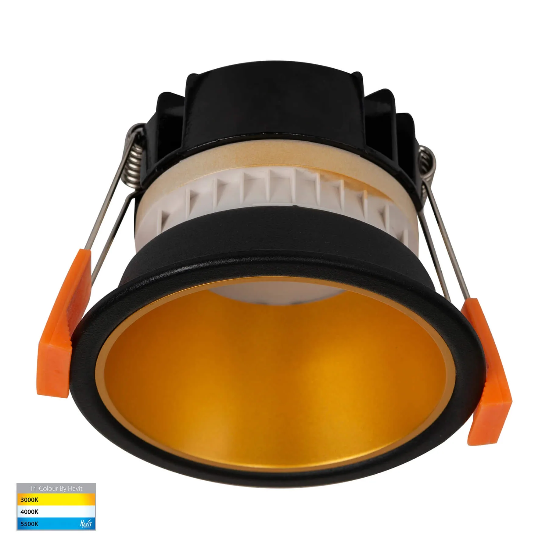 Havit Gleam HV5529T-BG Black with Gold Insert Tri-Colour 9w LED Downlight - 76mm Cutout