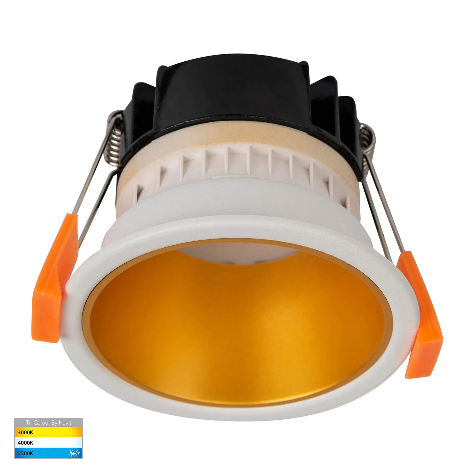 Havit Gleam HV5529T-WG White with Gold Insert Tri-Colour 9w LED Downlight - 76mm Cutout