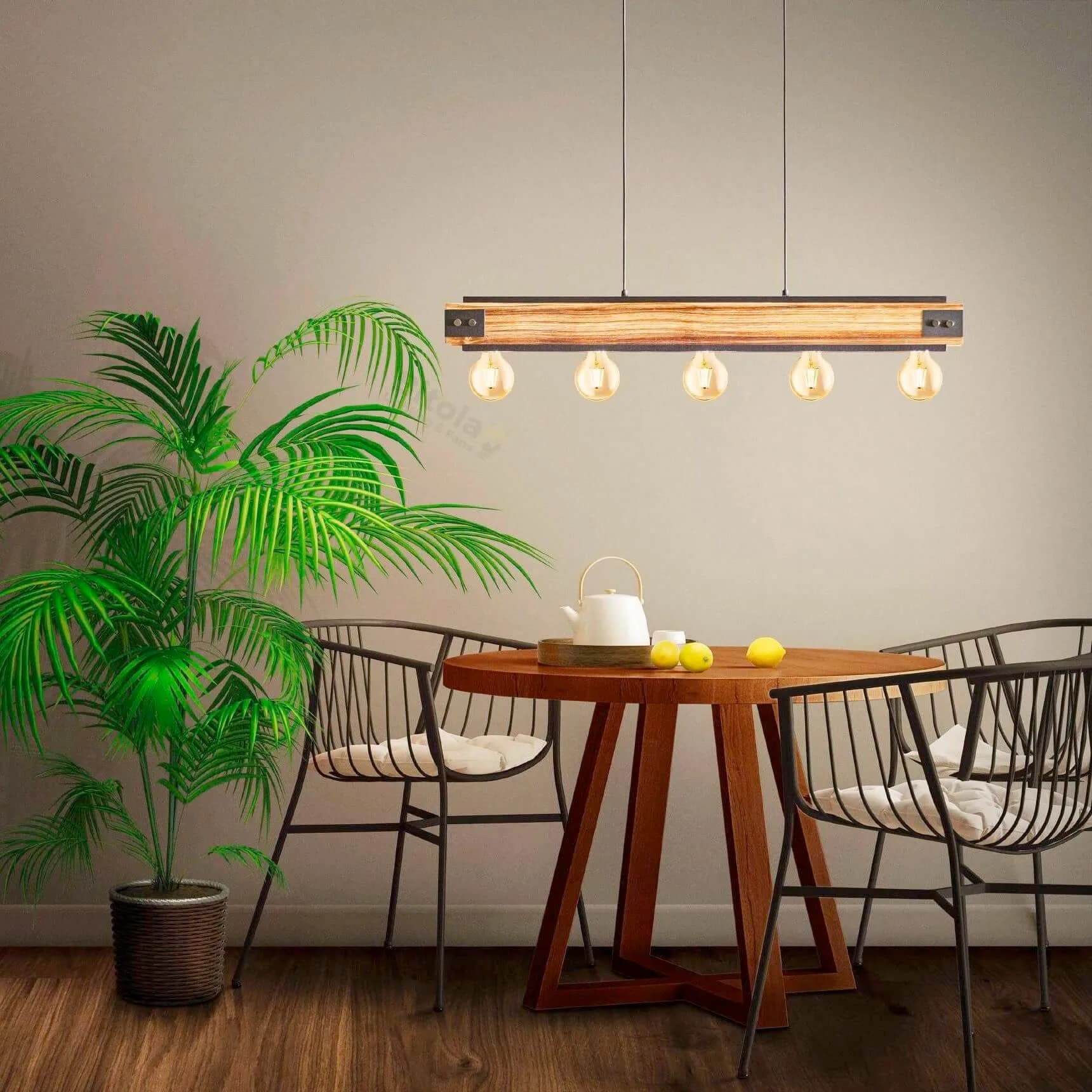 Eglo Layham 5 Light Ceiling Pendant - Black with Wood