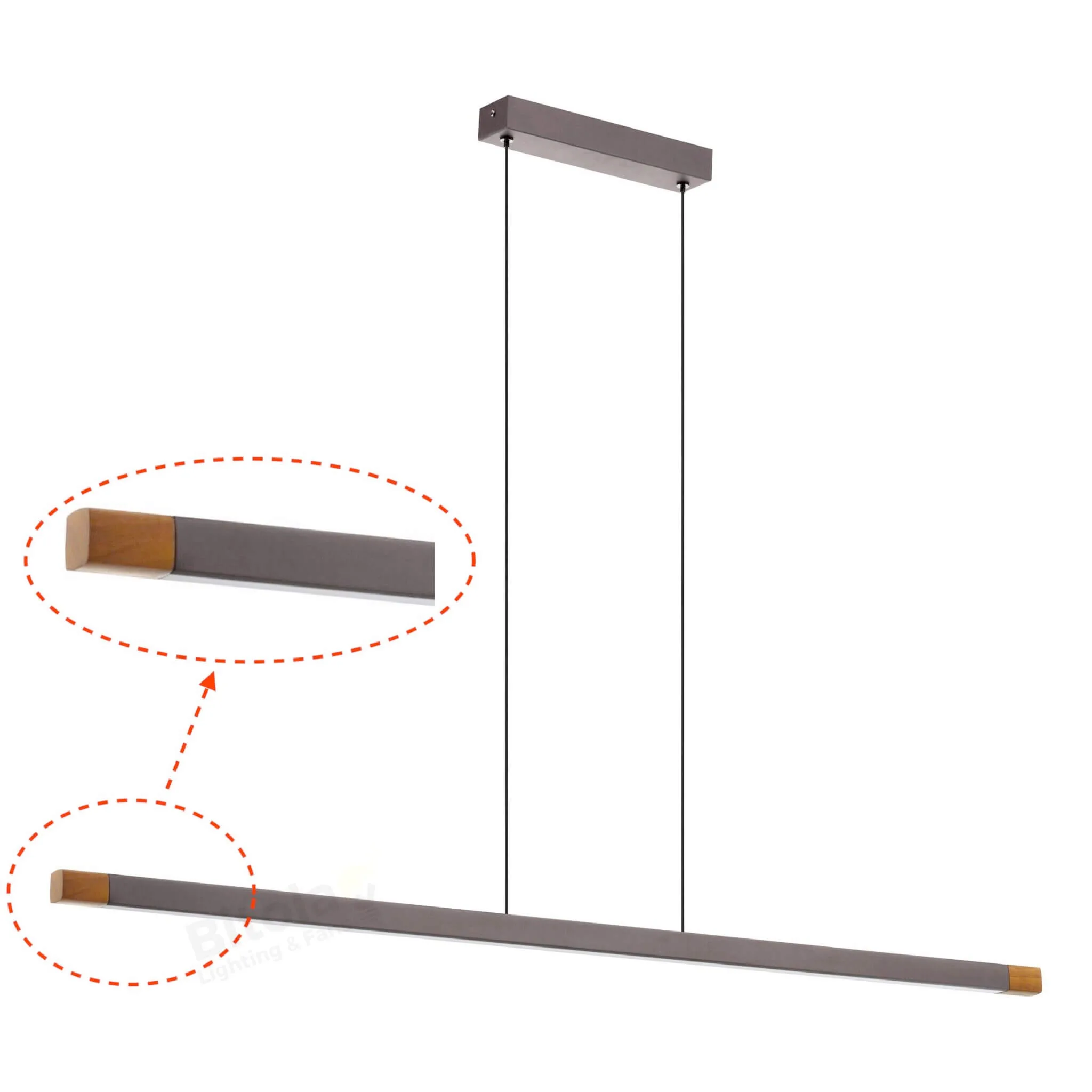 Eglo Lisciana 22w LED Linear Ceiling Pendant Light in Grey / Walnut Wood