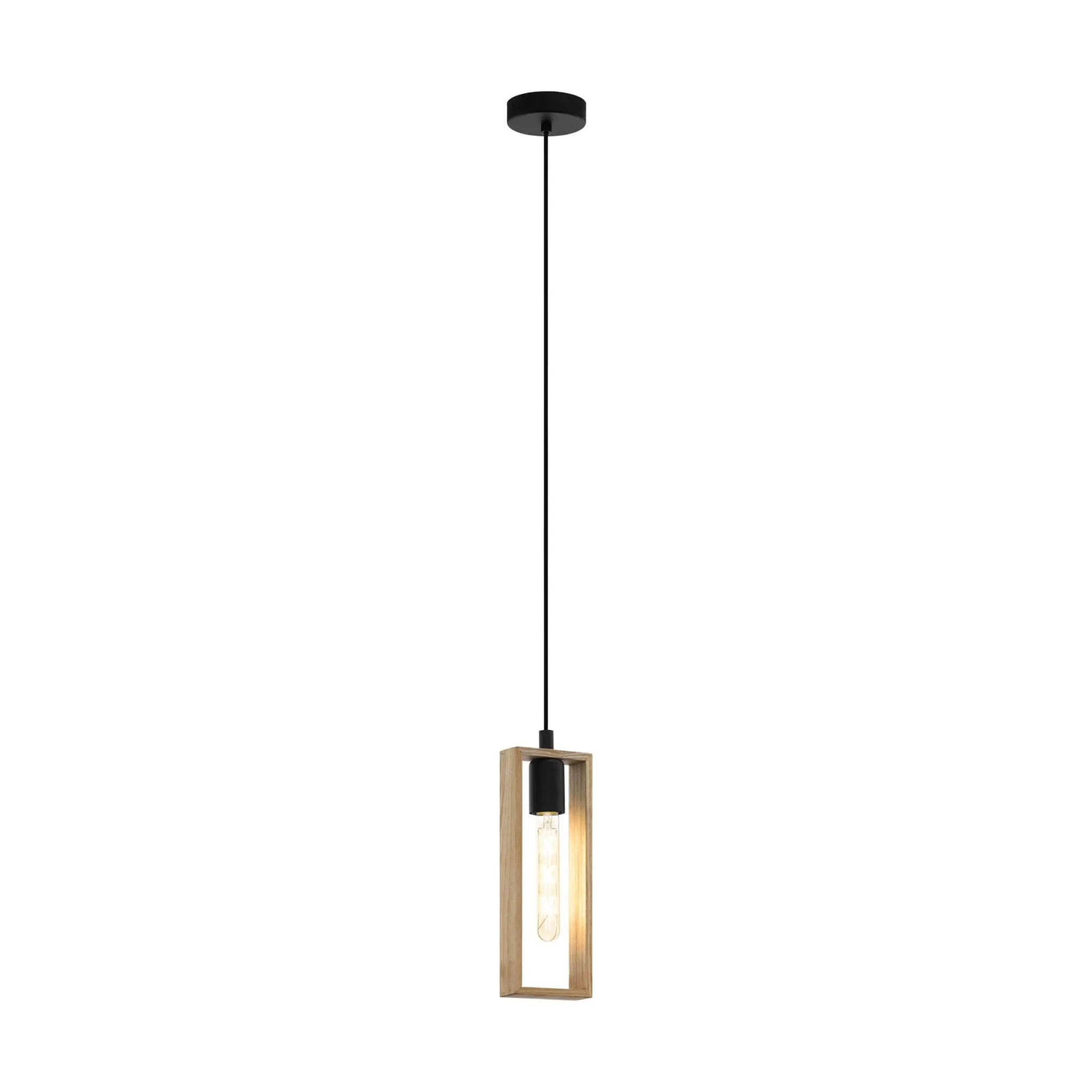 Eglo Littleton 1 Light Scandi Black and Timber Ceiling Pendant