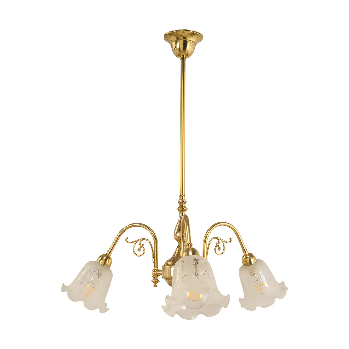 Lighting Inspirations Victoriana 3 Light Pendant Polished Brass with 5008 29mm Frost Etched Shades
