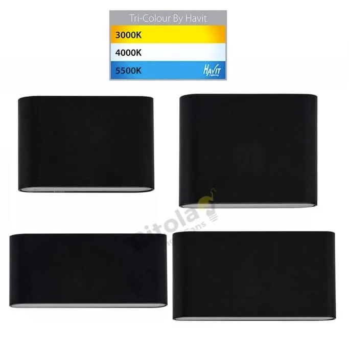Havit Lisse Black Tri-Colour LED Slim Outdoor Wall Lights - Fixed Down / Up and Down