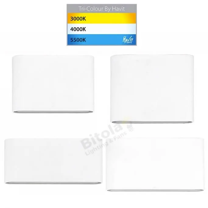 Havit Lisse White Tri-Colour LED Slim Outdoor Wall Lights - Fixed Down / Up and Down