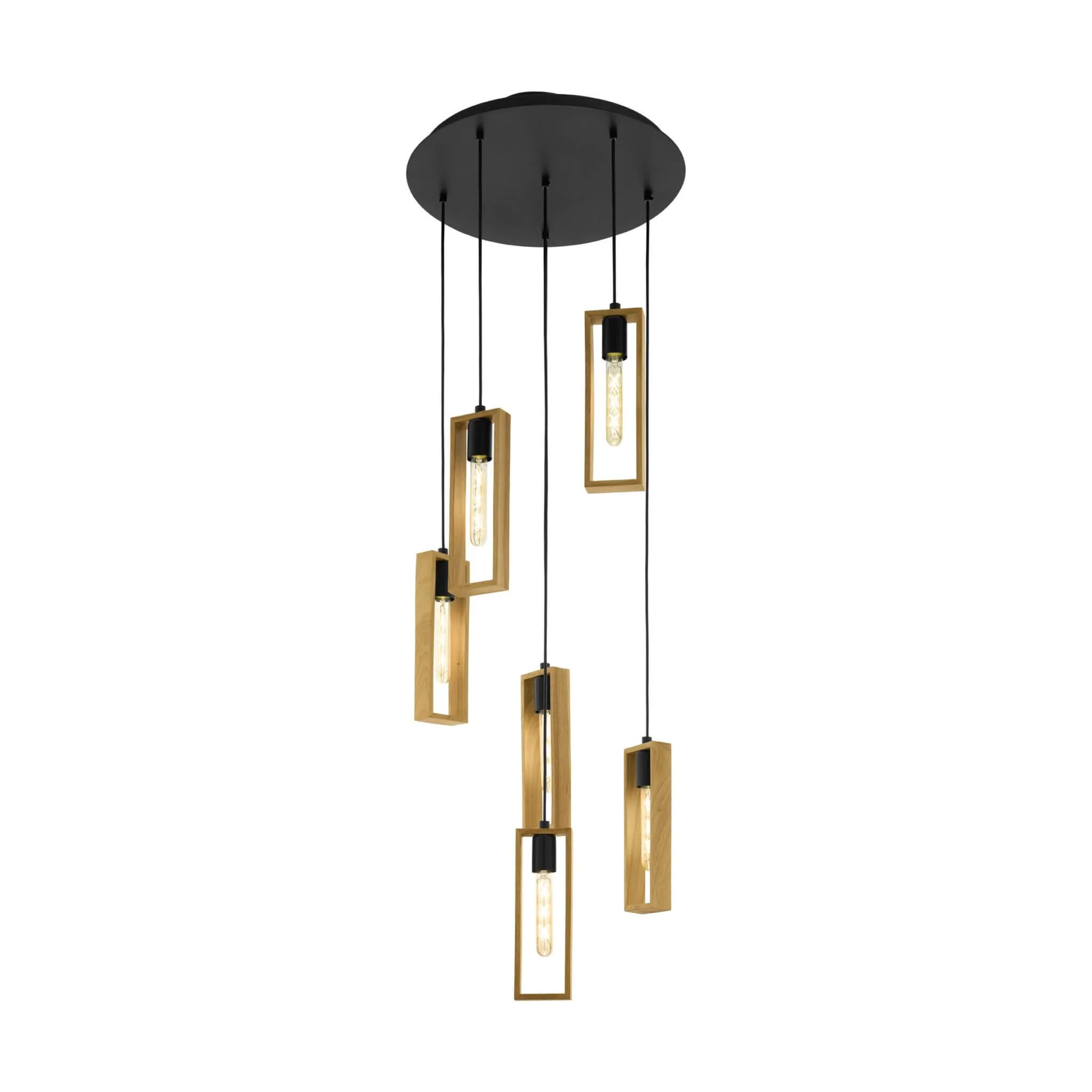 Eglo Littleton 6 Light Scandi Black and Timber Ceiling Pendant