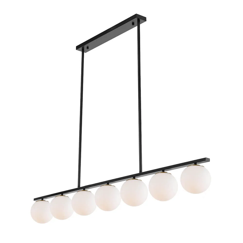 Telbix Marsten 7 Light Bar Ceiling Pendant with Frosted Glass Ball Shades