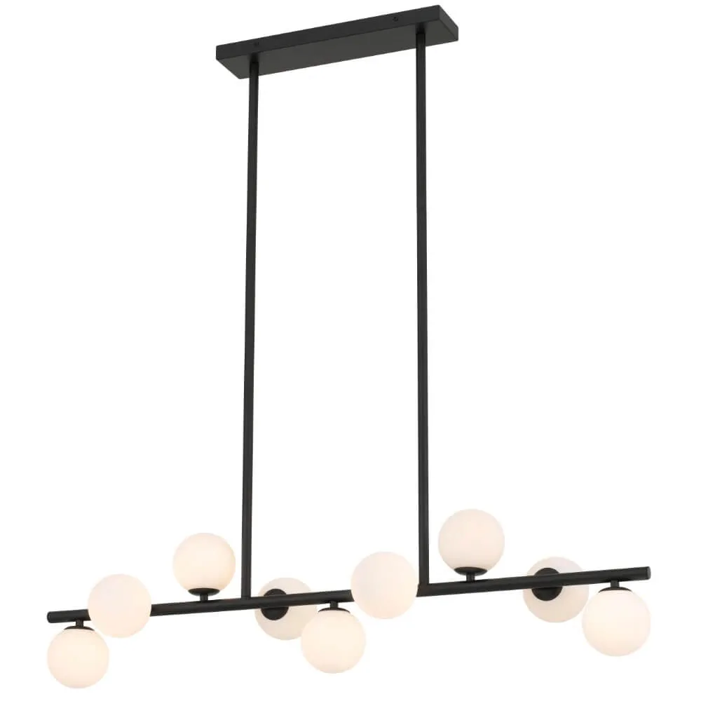 Telbix Moran 9 Light Ceiling Pendant with Glass Ball Shades - 100cm Linear Bar