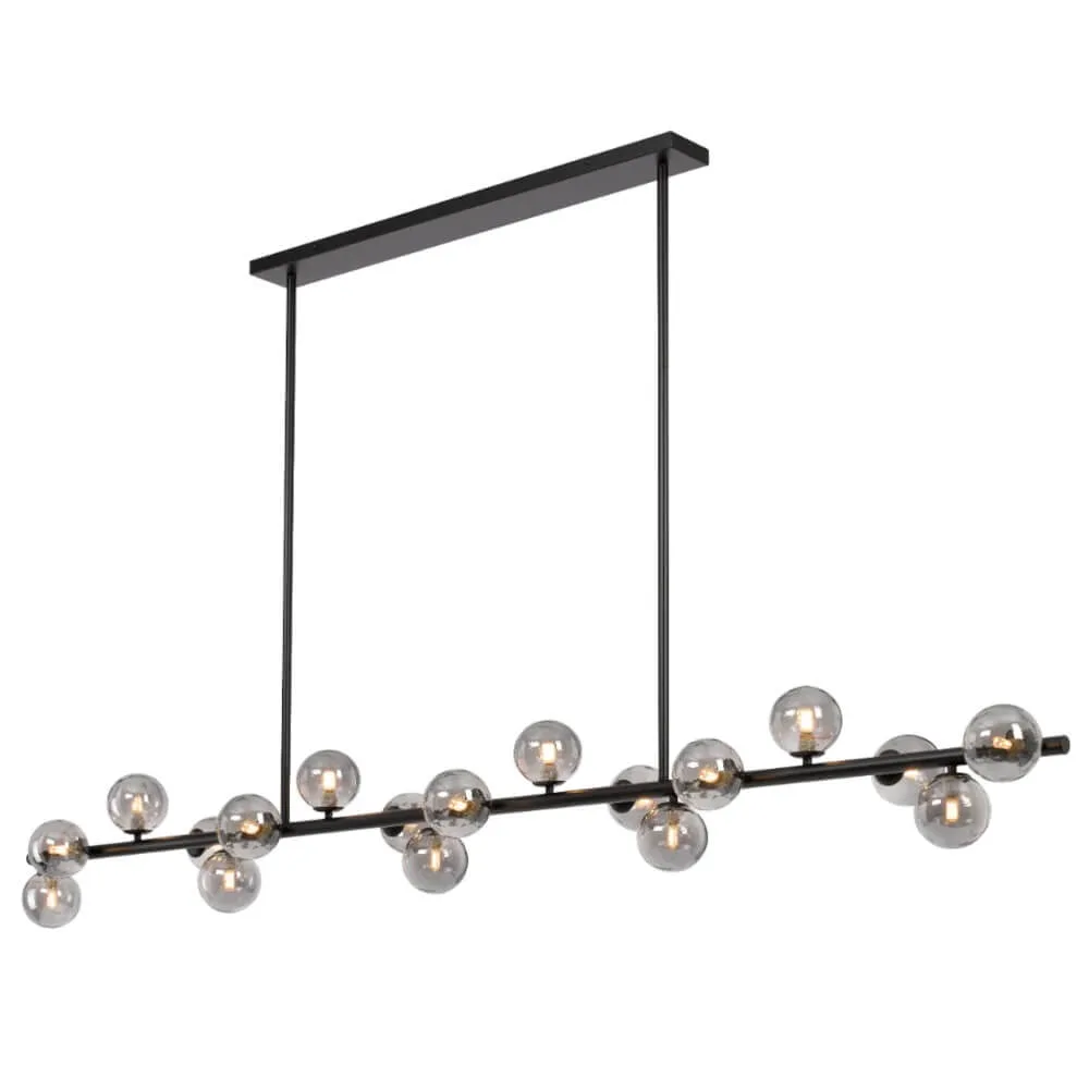 Telbix Moran 18 Light Ceiling Pendant with Glass Ball Shades - 200cm Linear Bar