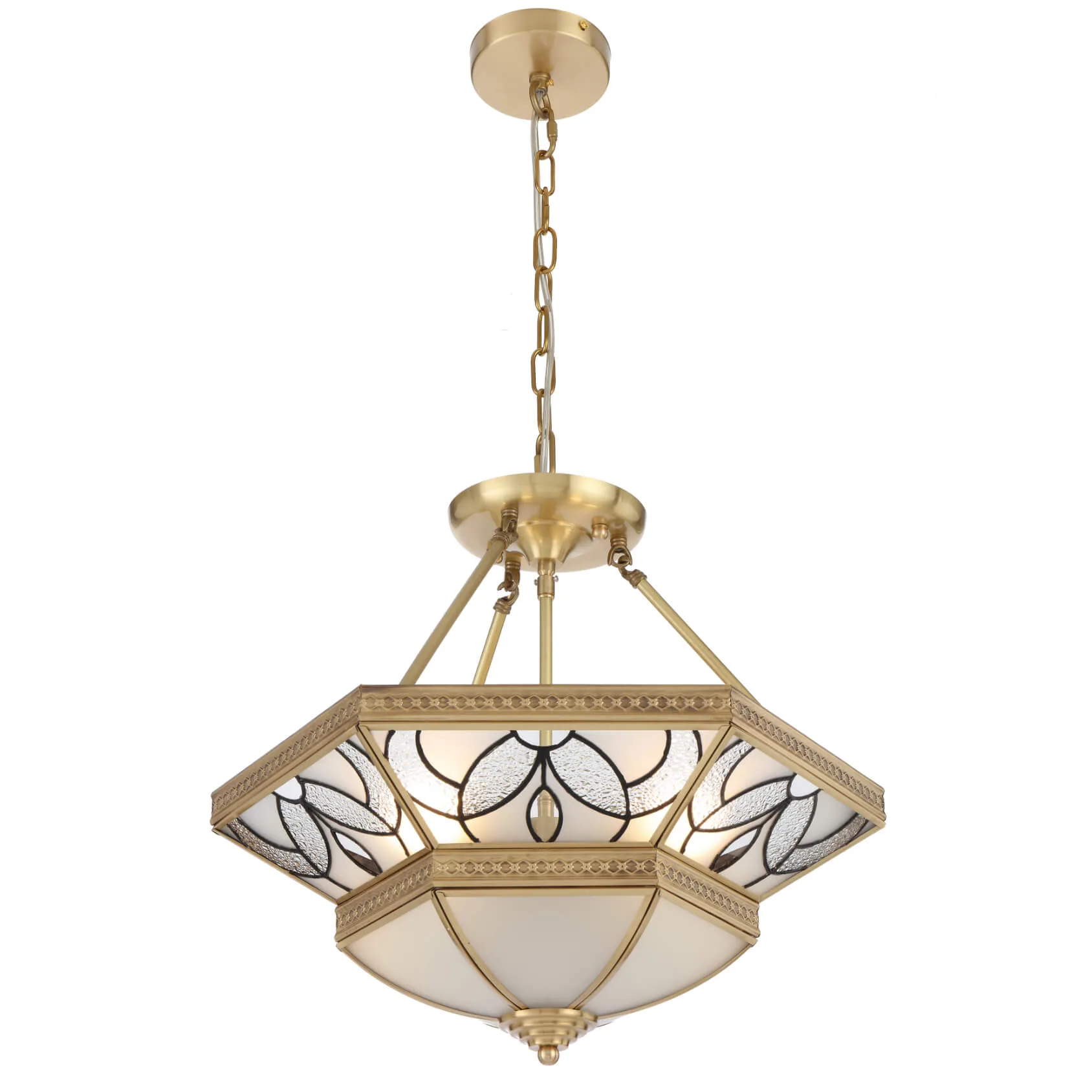 Telbix Orista Artisan Brass CTC Ceiling Pendant Light with Leaded Glass