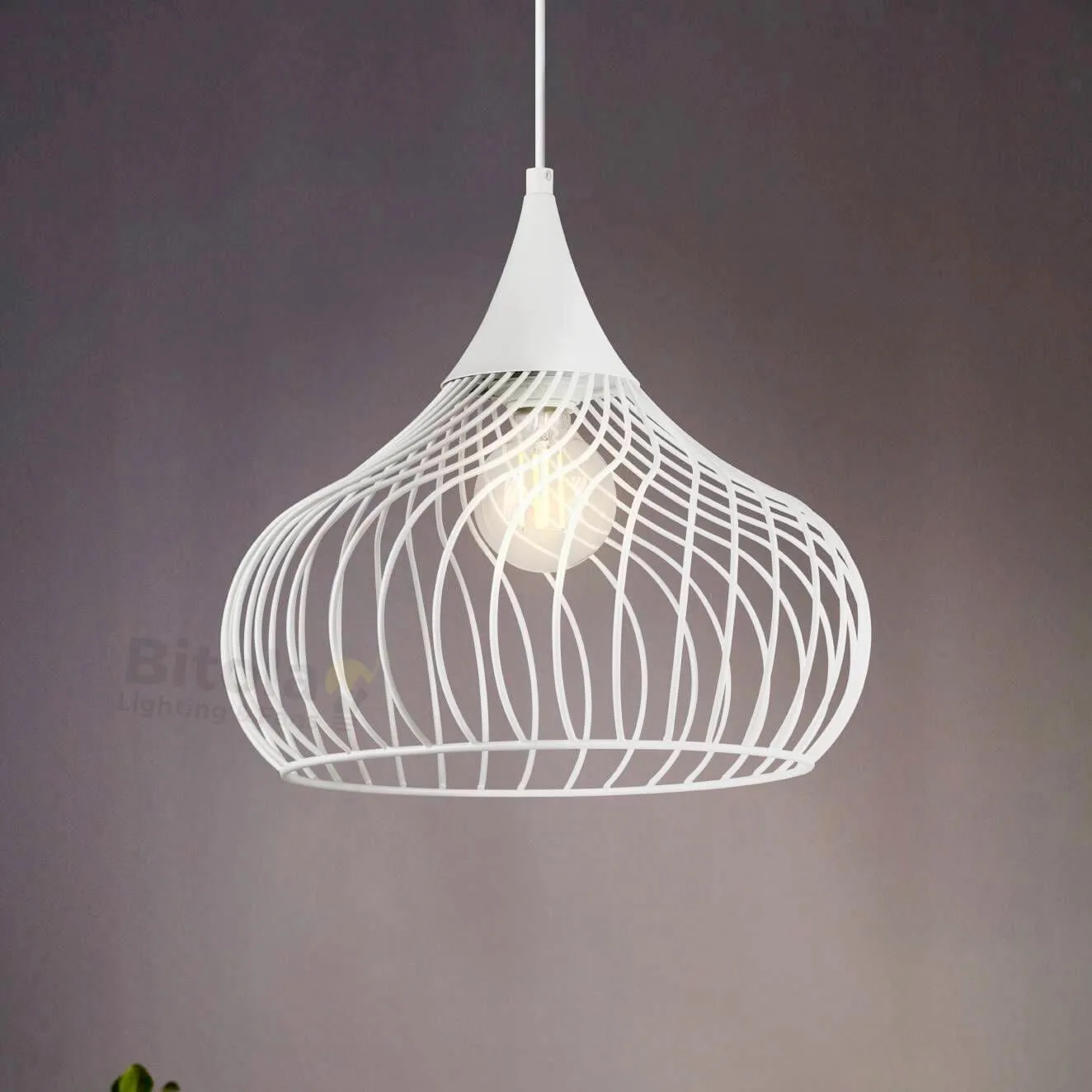Eglo Staverton Steel Wire Cage Ceiling Pendant in White