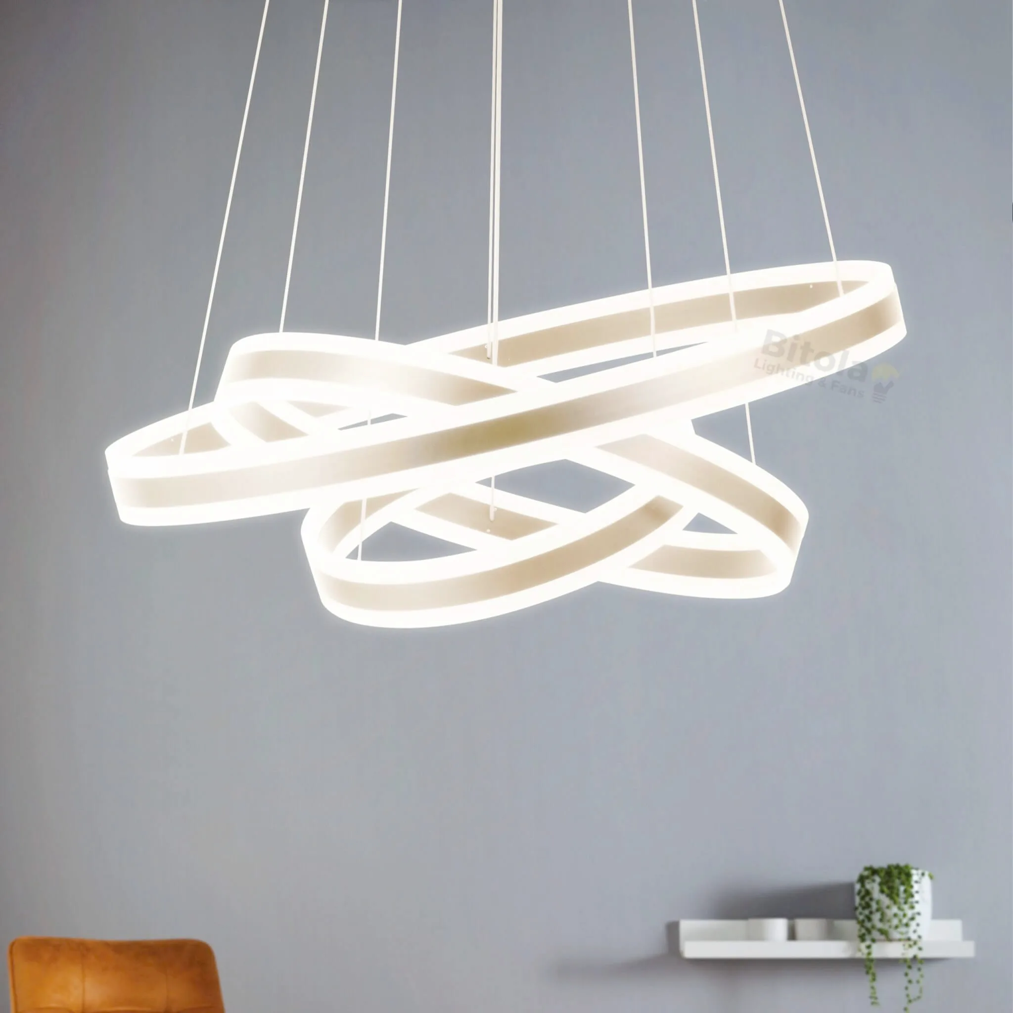 Eglo Tonarella 3 Halo Ring 80cm Dimmable LED Ceiling Pendant Light in Champagne