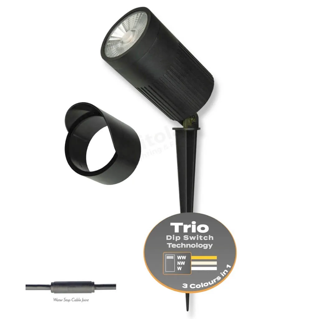 Domus Zoom Pro 30w LED Trio CCT Garden Spike Light with Hood