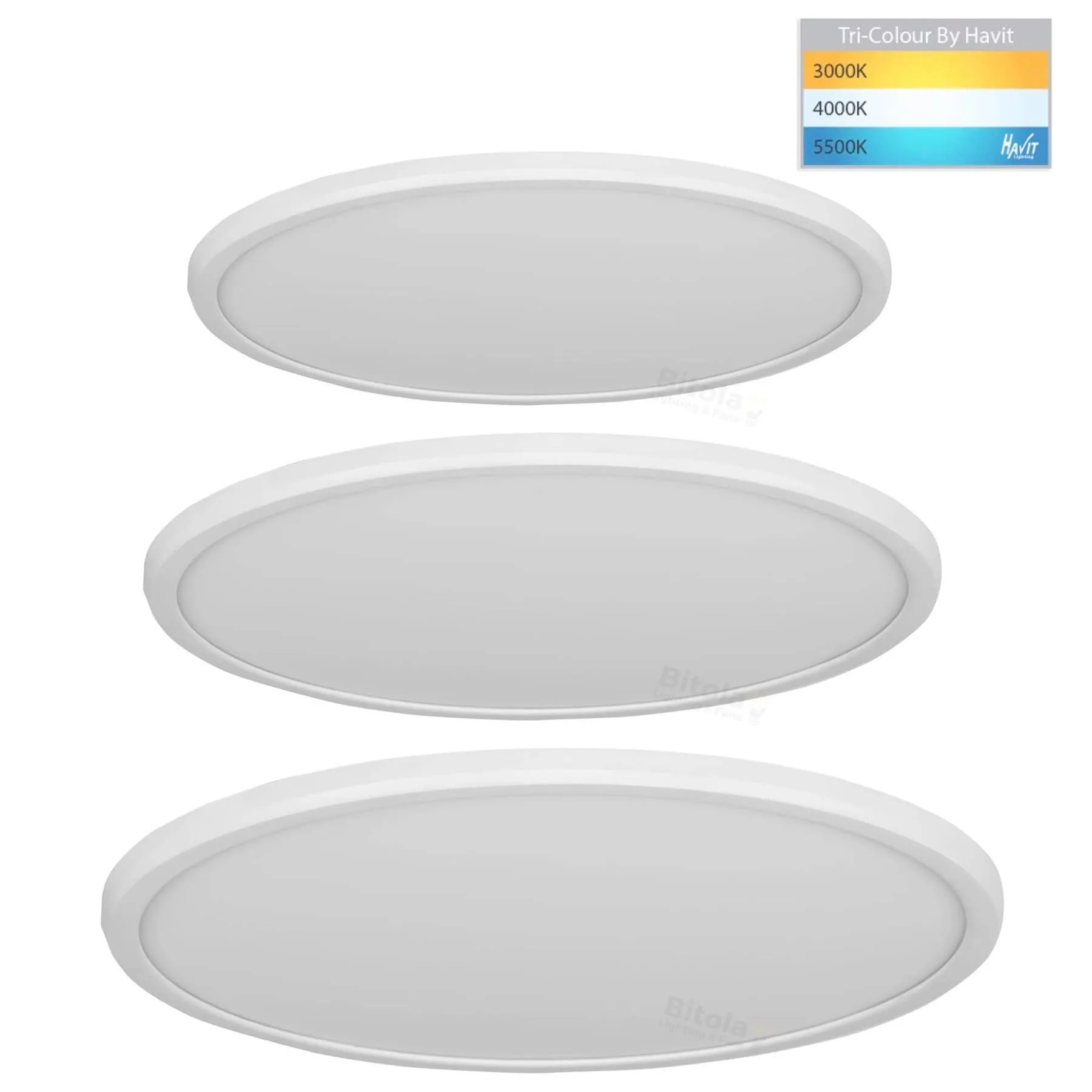 Havit Slim White Thin Tri-Colour LED Flush Ceiling Oyster Light in 30 / 40 / 50cm